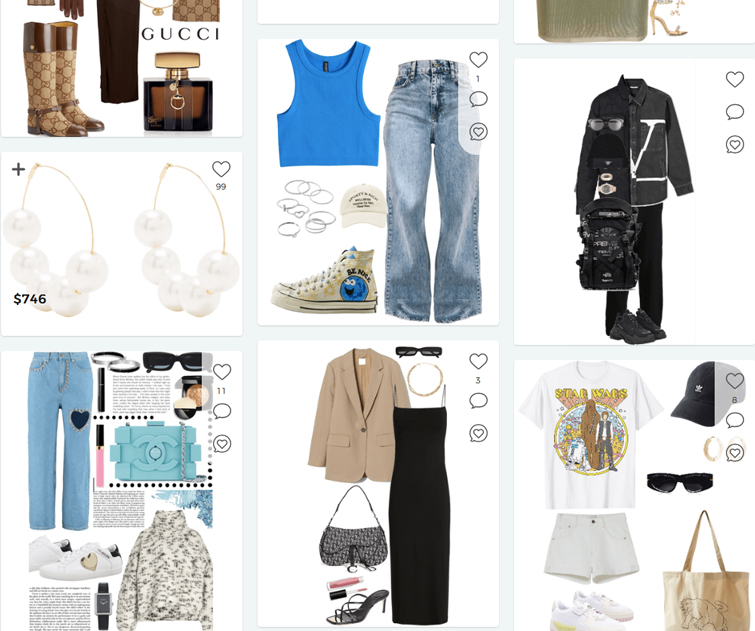 Shoplook Website, die verschiedene Kombinationen von Outfits für Frauen zeigt